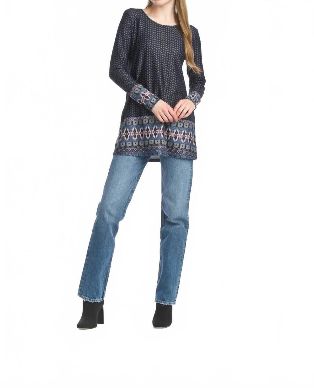 NEW PAPILLON global border print long sleeve tunic in multi